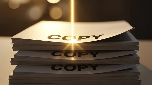 Copy Documents Stacked with Light Beam - Business Paperwork Concept.