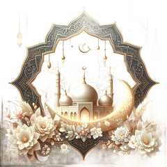 Islamic Mosque Crescent Moon Decoration Flowers.