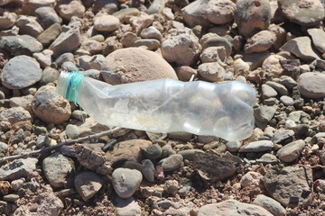 Obraz premium plastic bottle on the ground, environmental issue, pollution