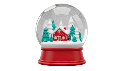 Christmas Snow Globe with Red House and Trees