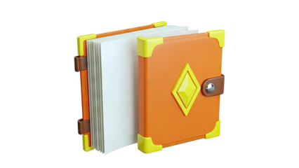 Stylized Orange Book with Yellow Accents and Diamond Emblem