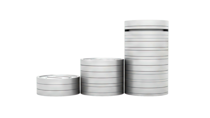Three stacks of grey coins
