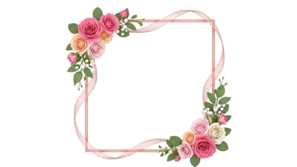 Floral Frame with Roses and Ribbon