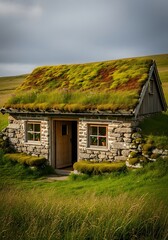 Charming Turf Roof Cottage, An Enchanting Stone House Surrounded by Lush Greenery