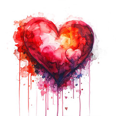 Watercolor Heart Artistic Red Heart Shape Painting.