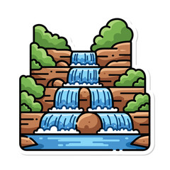 Cartoon Waterfall Illustration with Multiple Cascades. © Selalu
