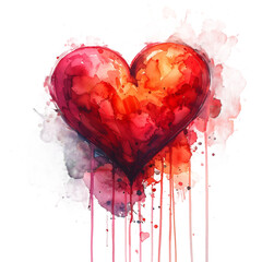 Watercolor Heart Shape with Red Paint.