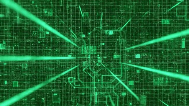 Seamless Looping Abstract Green Digital Grid Background 
