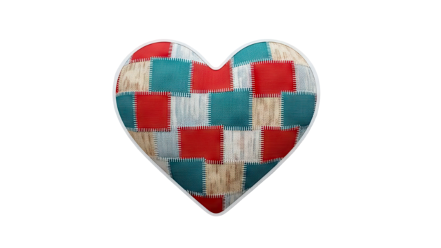Heart-shaped quilt pillow with patchwork design - Powered by Adobe