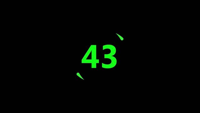Large green number forty three with dotted lines around it on a solid Generate title without using the word "Title:" before it. black background