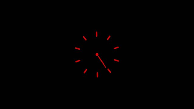 Minimalist red clock face with twelve red tick marks and a single red hand pointing to approximately 4:10 against a solid black background Generate title without using the word "Title:" before it