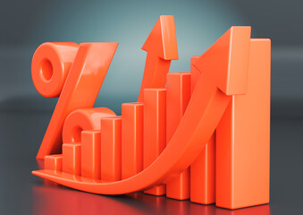 Interest Rate Increase with Growth Chart, Percentage Symbol, and ascending bars and upward-pointing arrow
