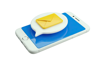 3D Rendered Smartphone with Message Icon and Speech Bubble