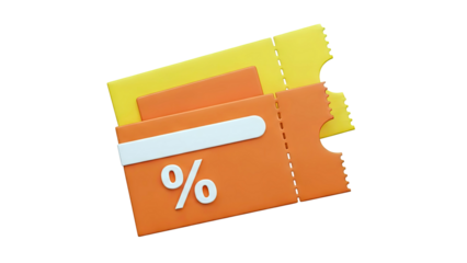 3D Render of Discount Coupons with Percentage Sign