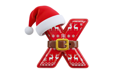 Christmas Letter X with Santa Hat and Belt