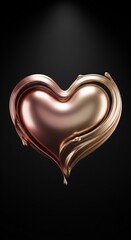 Shiny metallic heart sculpture with gold and bronze liquid texture on black background symbolizing luxury love elegance.