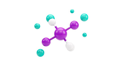 Abstract Molecular Structure with Purple, White, and Teal Spheres