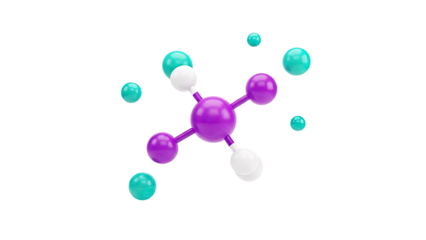 Abstract Molecular Structure with Purple, White, and Teal Spheres