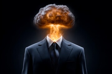 Surreal explosion concept: business suit with mushroom cloud head
