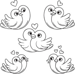 Set of Cute Cartoon Lovebird Couples with Hearts for Valentine's Day Illustration For Cute Lover