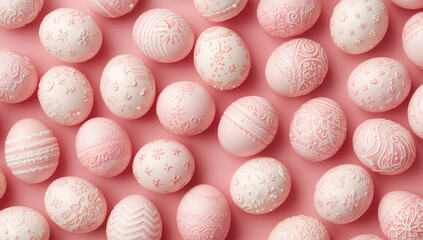 イースターの告知に合わせやすいピンクと白の卵パターン背景素材.生成AI