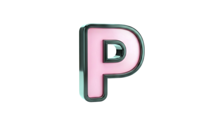 3D Pink Letter P with Black Outline