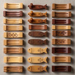 Elegant Chopstick Rests Displayed in Organized Arrangement, Wooden Craft
