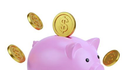 Pink Piggy Bank with Gold Dollar Coins