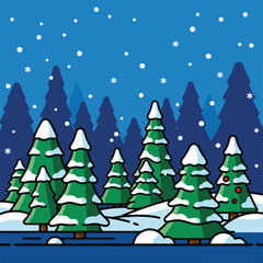 Naklejka premium Christmas Trees with Snow and Ornaments.