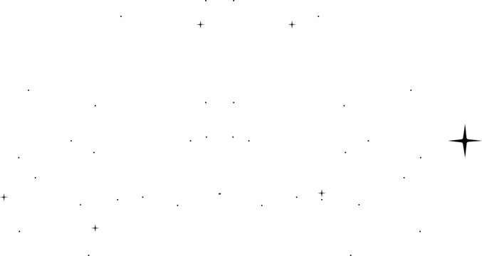Minimalist black star constellation pattern with varying sizes and shapes on a white background
