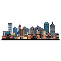 Obraz premium City Skyline with Buildings and Clock Tower.
