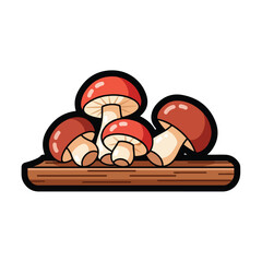 Cluster of Mushrooms on Wooden Board.