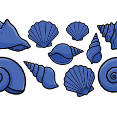 Collection of Blue Seashells Illustration.