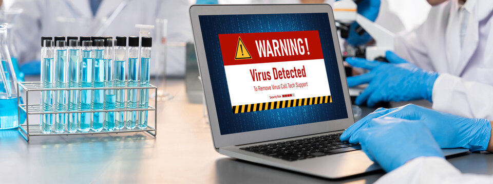 Virus warning alert on computer screen detected brisk cyber threat , hacker, computer virus and malware - Powered by Adobe