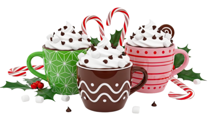 Christmas Hot Chocolate with Whipped Cream and Candy Canes