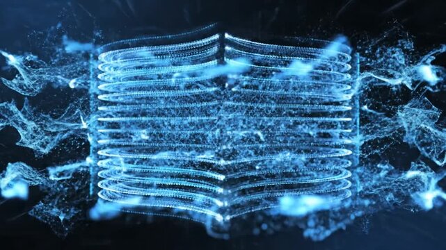 Abstract cloud computing footage with floating data cubes syncing smoothly in a minimalist futuristic space. Clean motion and soft glow visuals illustrate cloud storage, data transfer, and digital. 