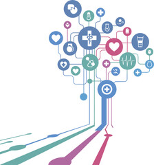 Obraz premium Medical connected to central cross symbol symbols healthcare heart