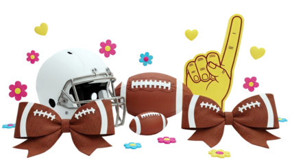 American Football Theme with Hearts, Flowers, and Foam Finger