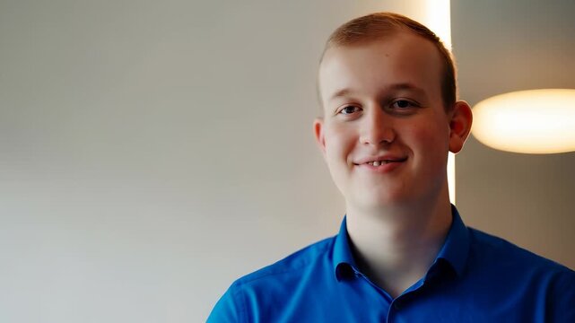  Young Man Smiling in Blue Shirt