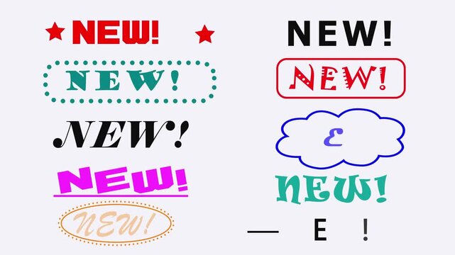 New Label Typography Set with Creative Badge Stickers and Decorative Announcement Text Designs.