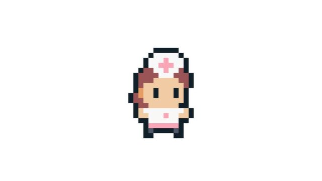 8-bit pixel art mini nurse character. looped animation 4k 30fps
