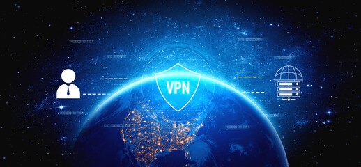 Fototapeta premium VPN security protects network access. VPN security encrypts data, hides identity, VPN security defends traffic, and VPN security secures connection from threats. Vouch