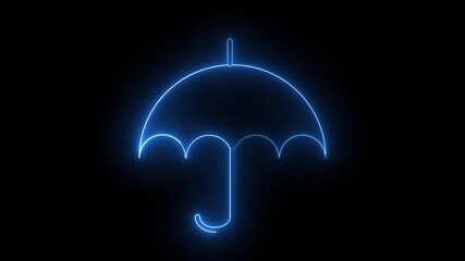 Blue Neon Outline of an Umbrella on Black Background rain protection.