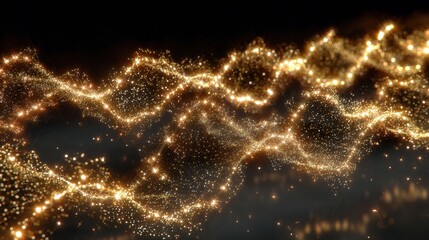 Abstract shimmering waves of golden light particles in motion