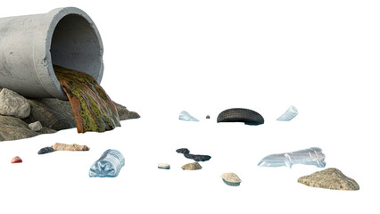 Pollution from concrete pipe and scattered waste materials