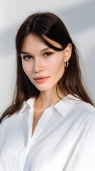 Fototapeta premium woman from modern Kyiv, slim natural body type, soft feminine face