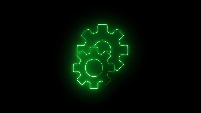 Two Green Neon Interlocking Gears on a Black Background cogs machinery.