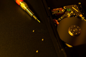 Close-up, Hard Drive, Working, Reparing, Writing, Reading.
