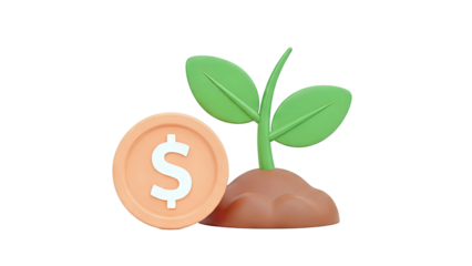3D Dollar Coin and Sprout Icon