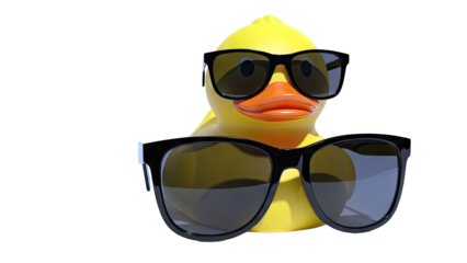 Yellow Rubber Duck Wearing Two Pairs of Sunglasses